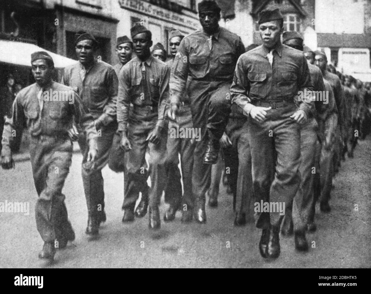 Une troupe de soldats afro-américains en Grande-Bretagne. Banque D'Images