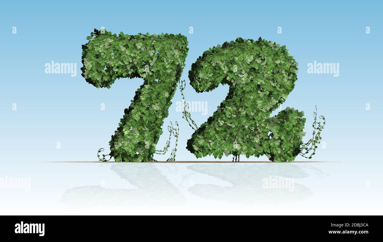 Numéro 72 créé de feuilles de lierre verte Banque D'Images