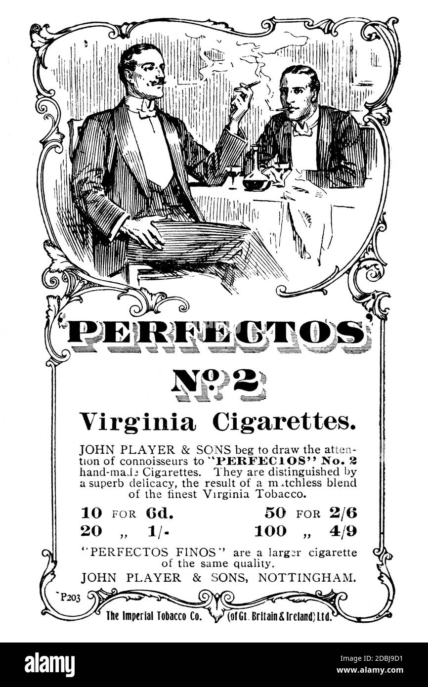 Perfectos publicité de cigarettes de 1907 The Studio an Illustrated Magazine Des Beaux-Arts et des Arts appliqués Banque D'Images