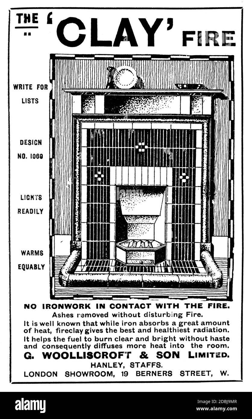 Publicité pour Wooliscroft & son, les fabricants de cheminées Clay de Hanley, Stoke on Trent de 1912 The Studio an Illustrated Magazine of Fine and A. Banque D'Images