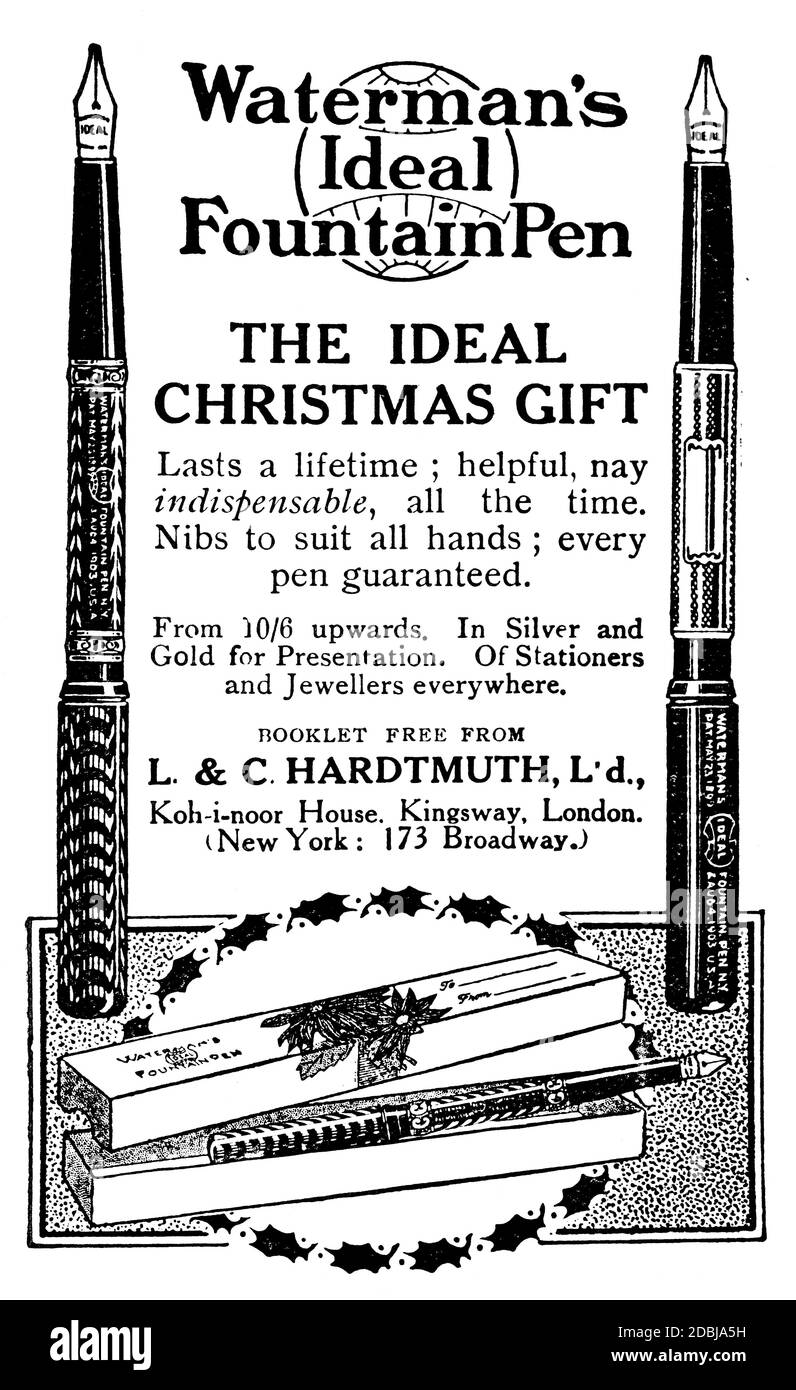 1914 la publicité de Noël de Waterman idéale plume de Noël du Studio Un magazine illustré d'art fin et appliqué Banque D'Images