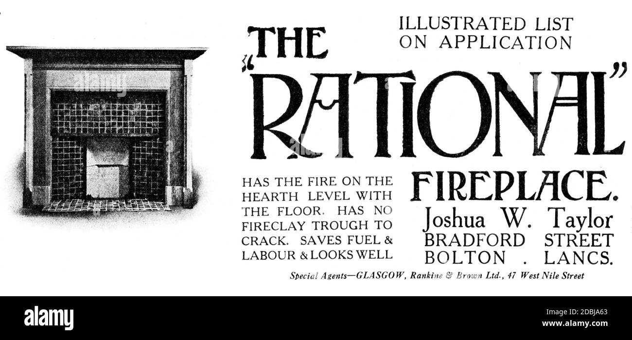 1914 la publicité Rational cheminée de Joshua Taylor du Studio an Magazine illustré d'art fin et appliqué Banque D'Images