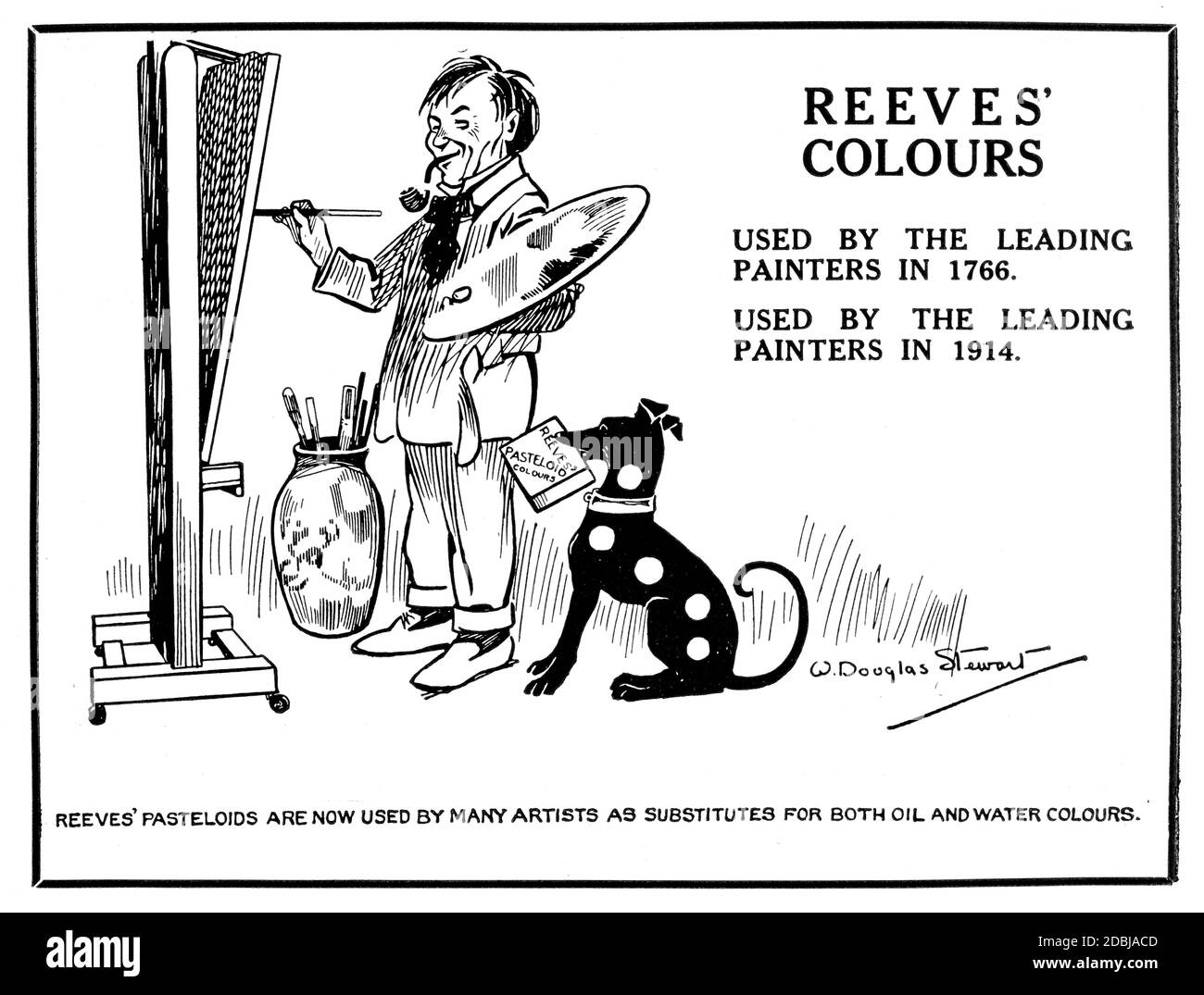 1914 Reeves matériel de l’artiste publicité avec caricature de l’artiste à Easel du Studio un magazine illustré de fin et Art appliqué Banque D'Images