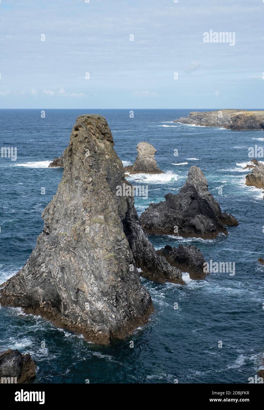 Rochers aux aiguilles de Port Coton, sur l'île de Belle Ile, Bretagne, France Banque D'Images