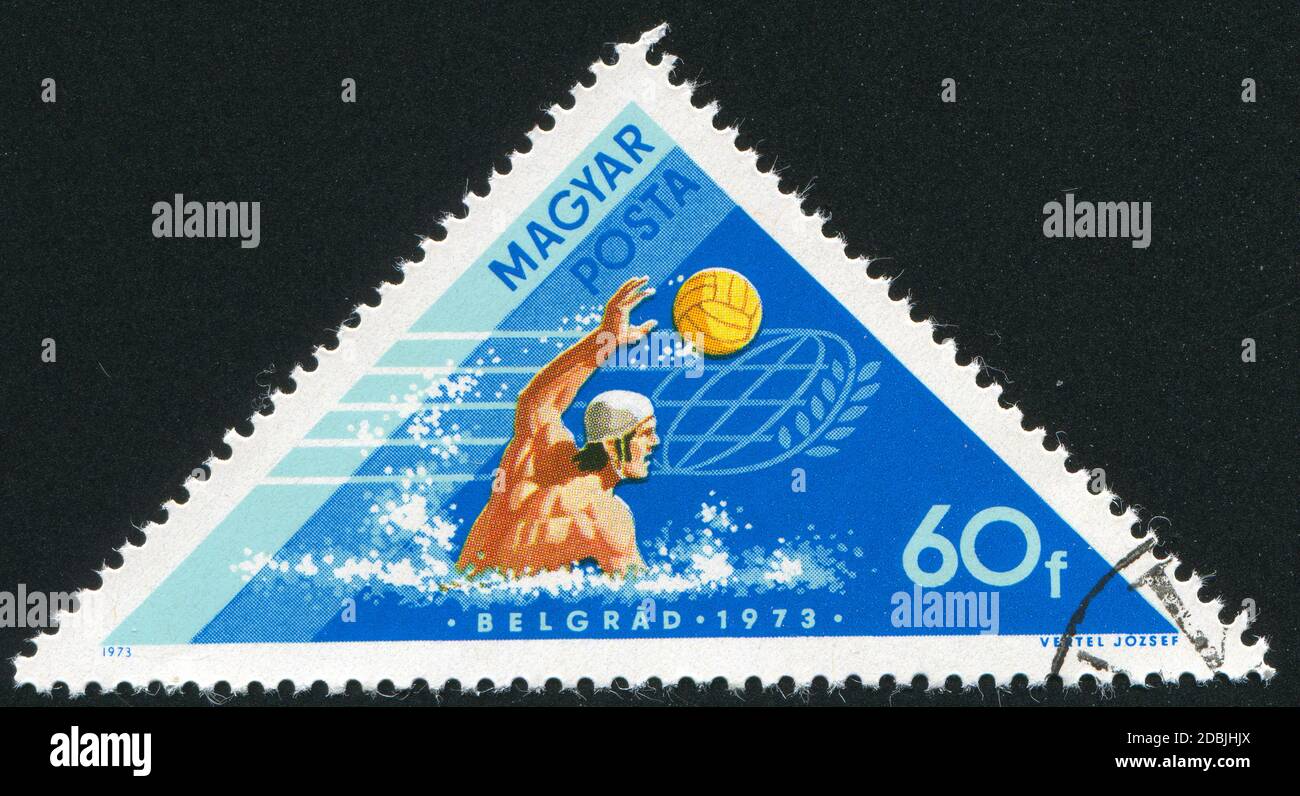 HONGRIE - VERS 1973: Timbre imprimé par la Hongrie, montre Water polo, vers 1973 Banque D'Images