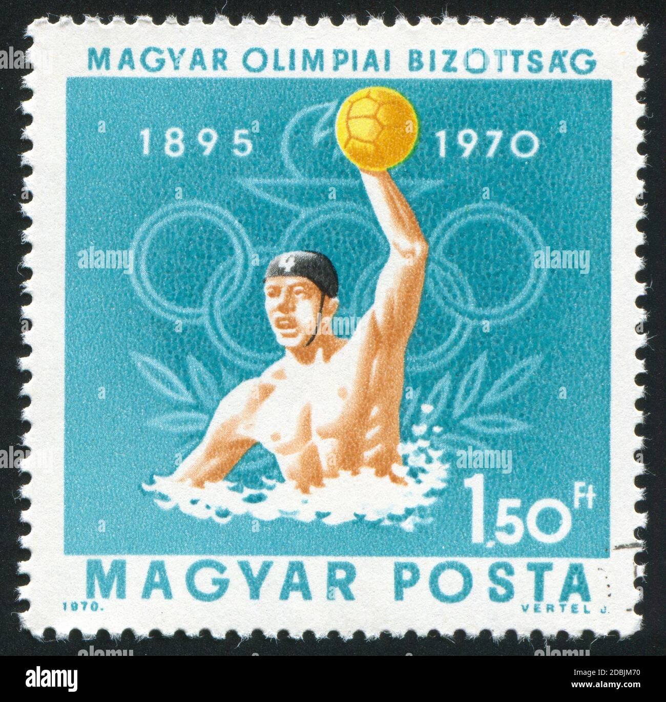 HONGRIE - VERS 1970: Timbre imprimé par la Hongrie, montre le water polo et les anneaux olympiques, vers 1970 Banque D'Images