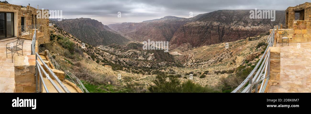 Panorama de la Réserve de biosphère de Dana, Jordanie Banque D'Images