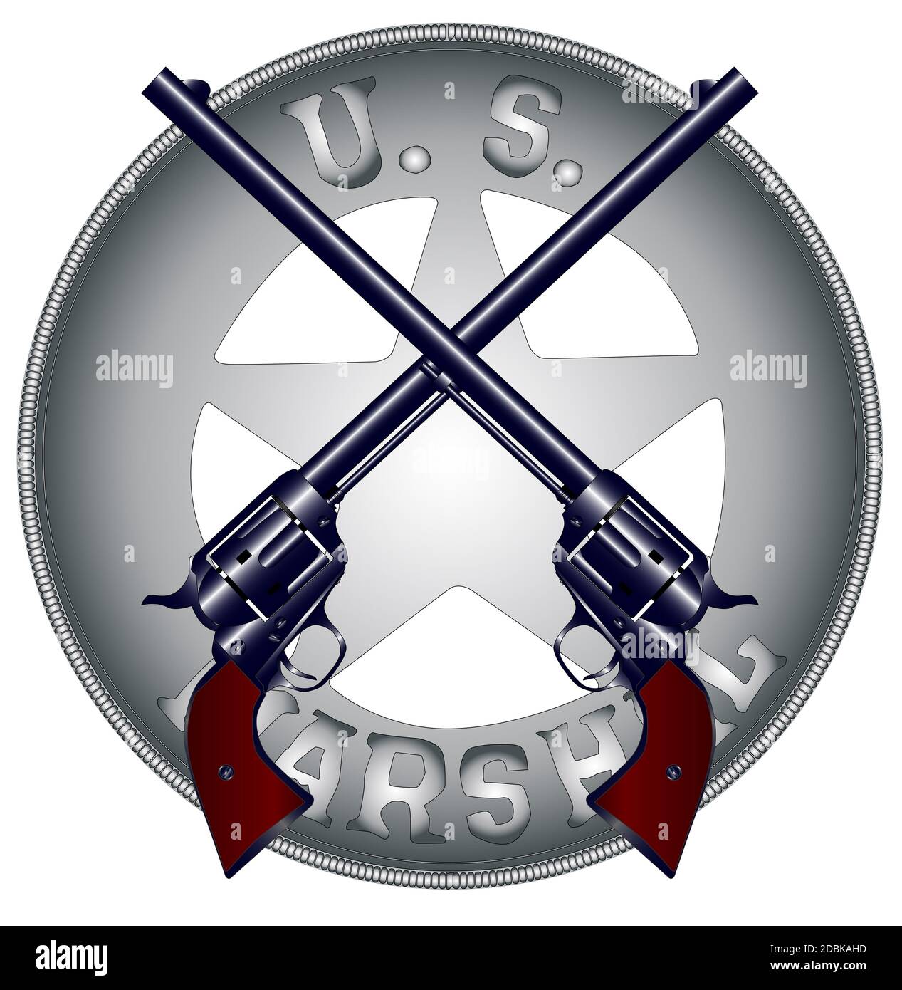 Deux longs barel six canons sur un US Badge Marshal Banque D'Images