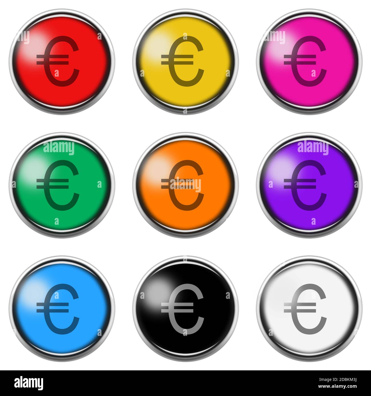 Un symbole Euro icône de bouton ensemble isolé sur blanc avec masque Banque D'Images