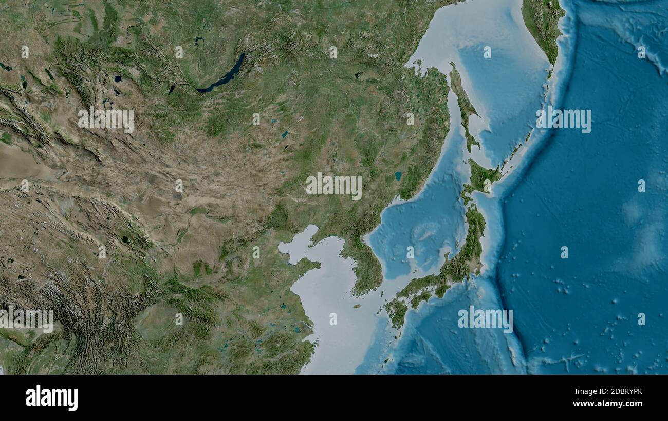 Carte satellite de la zone autour de la plaque tectonique de l'Amour. Rendu 3D Banque D'Images
