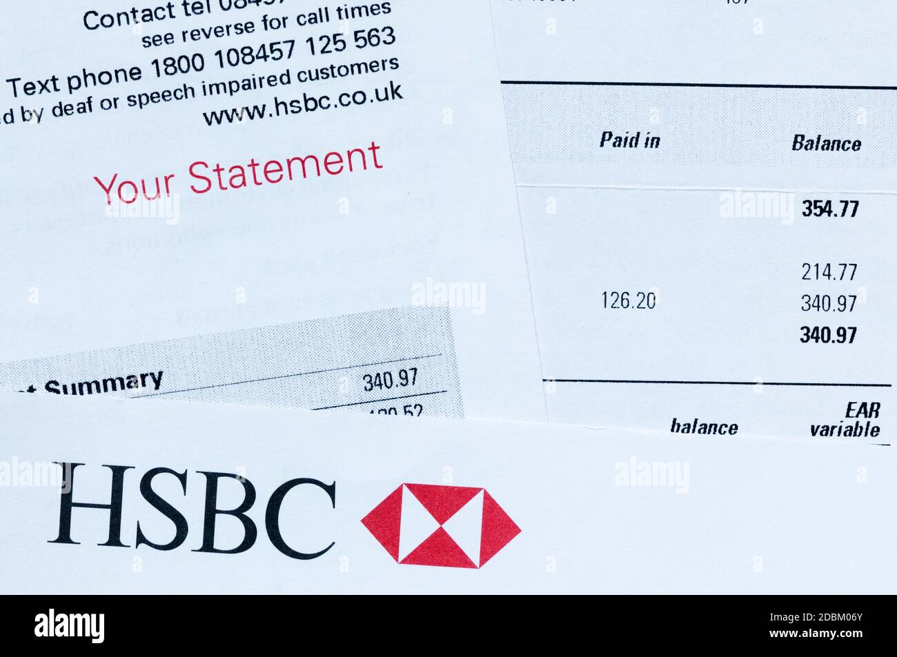 Relevé bancaire HSBC. Banque D'Images