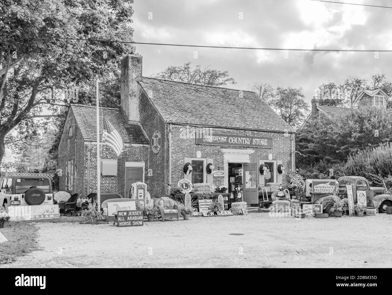 Image en noir et blanc du Jamesport Country Store à Jamesport long Island, NY Banque D'Images