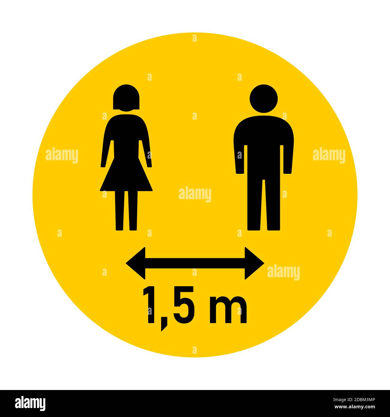 Gardez votre distance de 1,5 m ou 1,5 mètres autour social distanciation instruction icône autocollant avec des figures mâles et femelles. Image vectorielle. Illustration de Vecteur