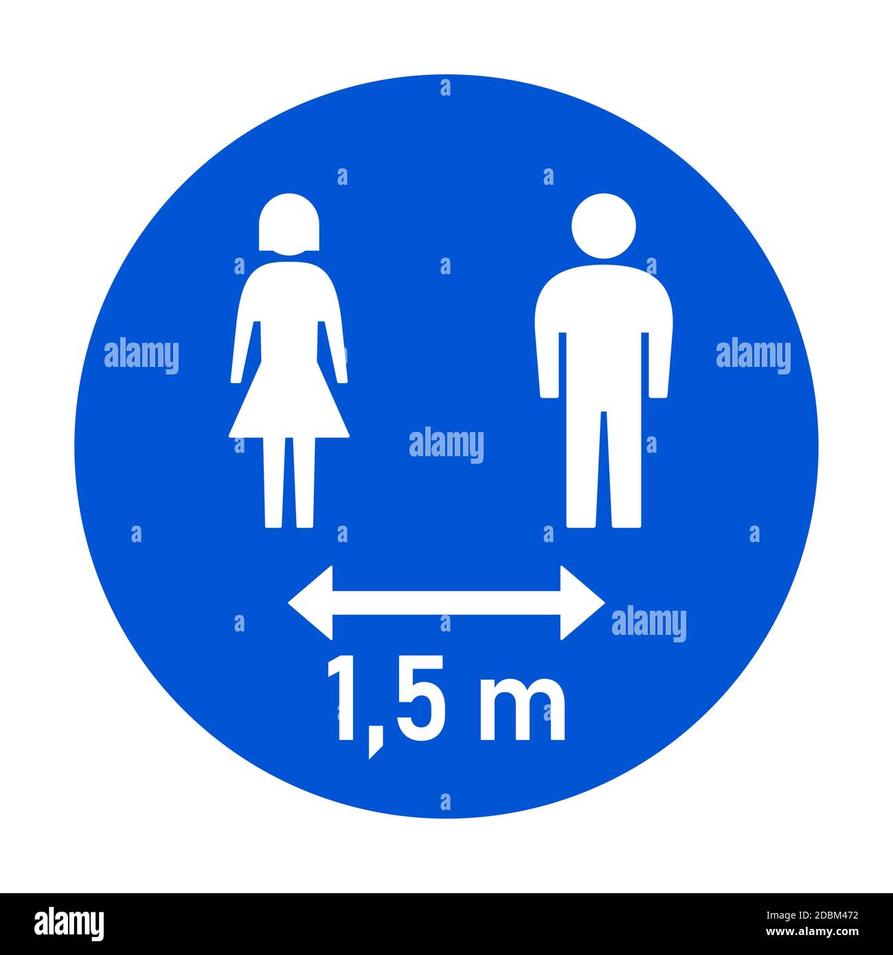 Gardez votre distance de 1,5 m ou 1,5 mètres autour social distanciation instruction icône autocollant avec des figures mâles et femelles. Image vectorielle. Illustration de Vecteur