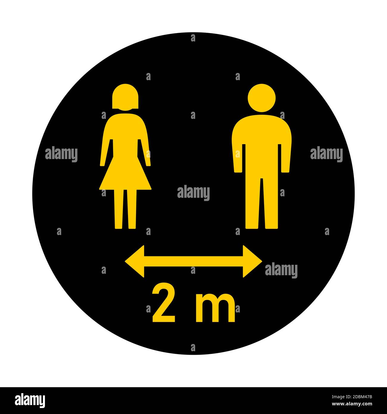 Gardez votre distance de 2 m ou 2 mètres autour social distanciation instruction icône autocollant avec des figures mâles et femelles. Image vectorielle. Illustration de Vecteur
