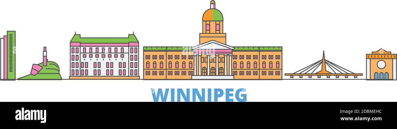 Canada, Winnipeg Line Cityscape, vecteur plat. Monument de la ville de voyage, illustration d'oultine, icônes du monde de ligne Illustration de Vecteur