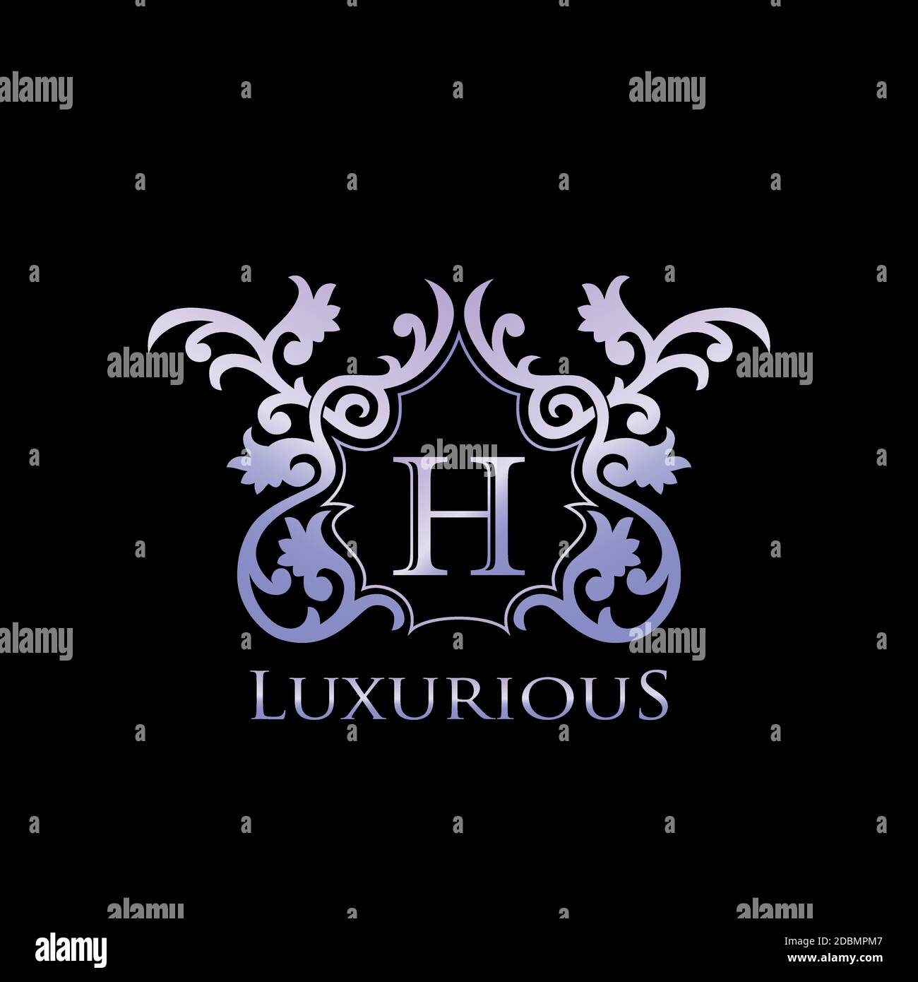 Badge logo élégant lettre H en métal de luxe. Luxueux motif lettre initial Crest Monogram Vector. Illustration de Vecteur