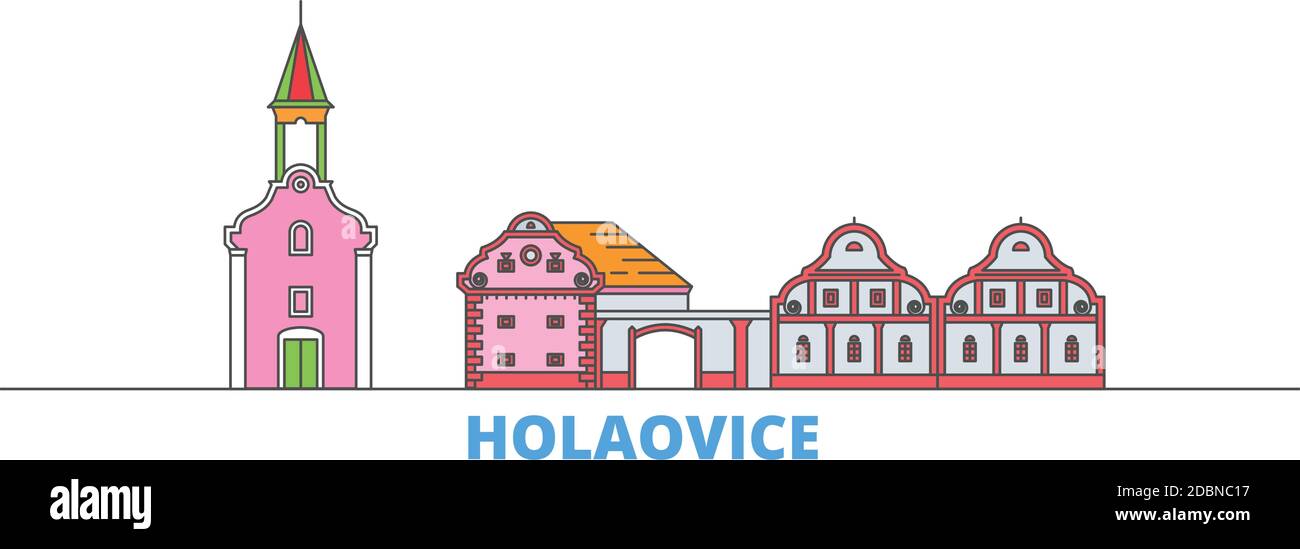 République tchèque, Holasovice ligne paysage urbain, vecteur plat. Monument de la ville de voyage, illustration d'oultine, icônes du monde de ligne Illustration de Vecteur