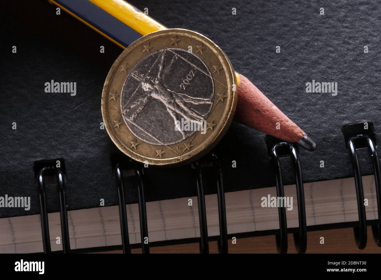 L'euro italien sur un ordinateur portable avec l'homme de Vitruvian Banque D'Images