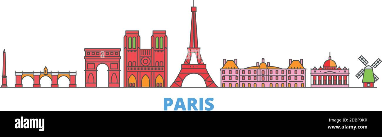 France, Paris ligne paysage urbain, vecteur plat. Monument de la ville de voyage, illustration d'oultine, icônes du monde de ligne Illustration de Vecteur