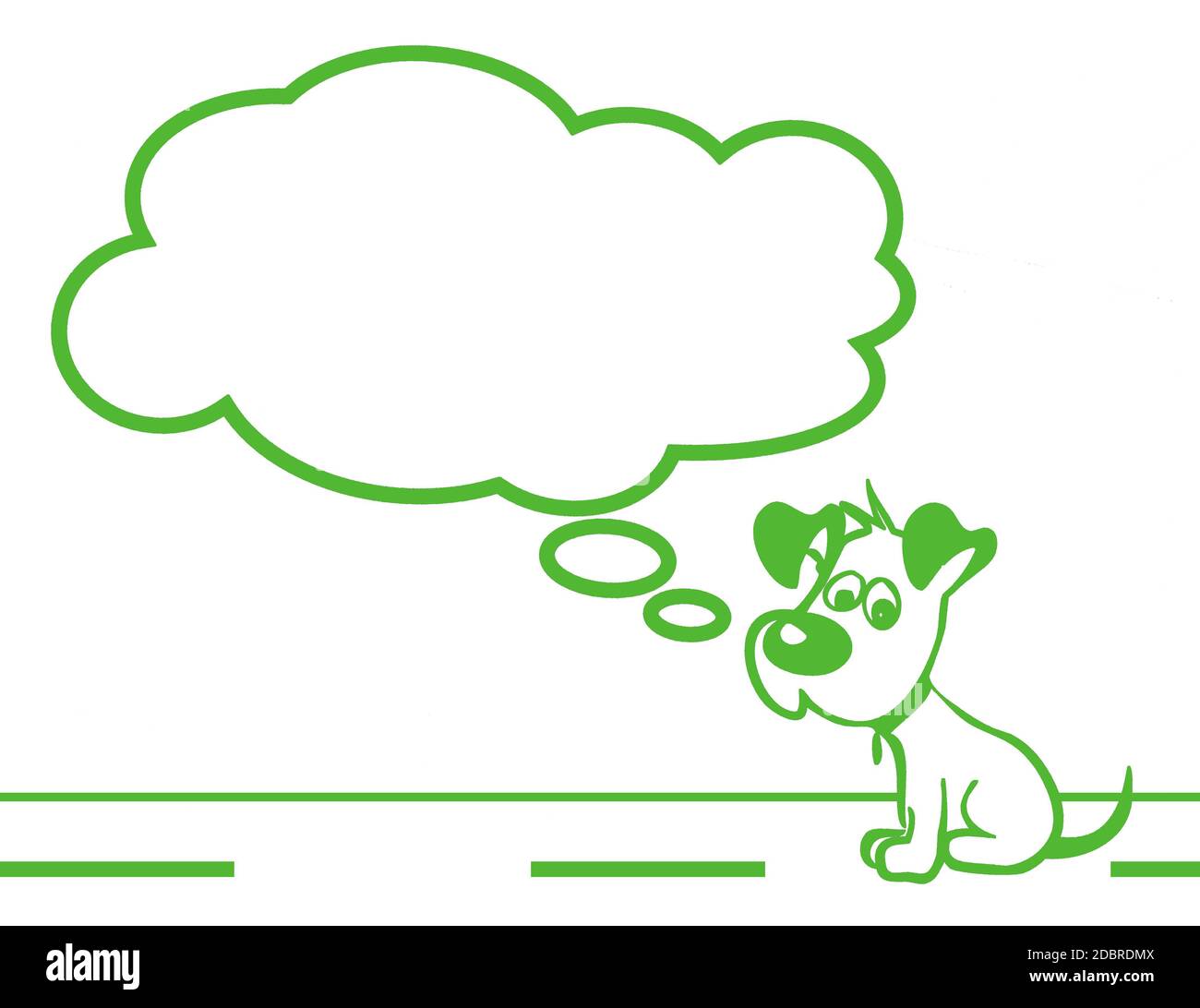 Triste photo de chien vert plat. Image d'un chiot triste avec nuage entièrement modifiable. Il peut être utilisé comme affiche, papier peint, t-shirts de conception et plus encore. Banque D'Images