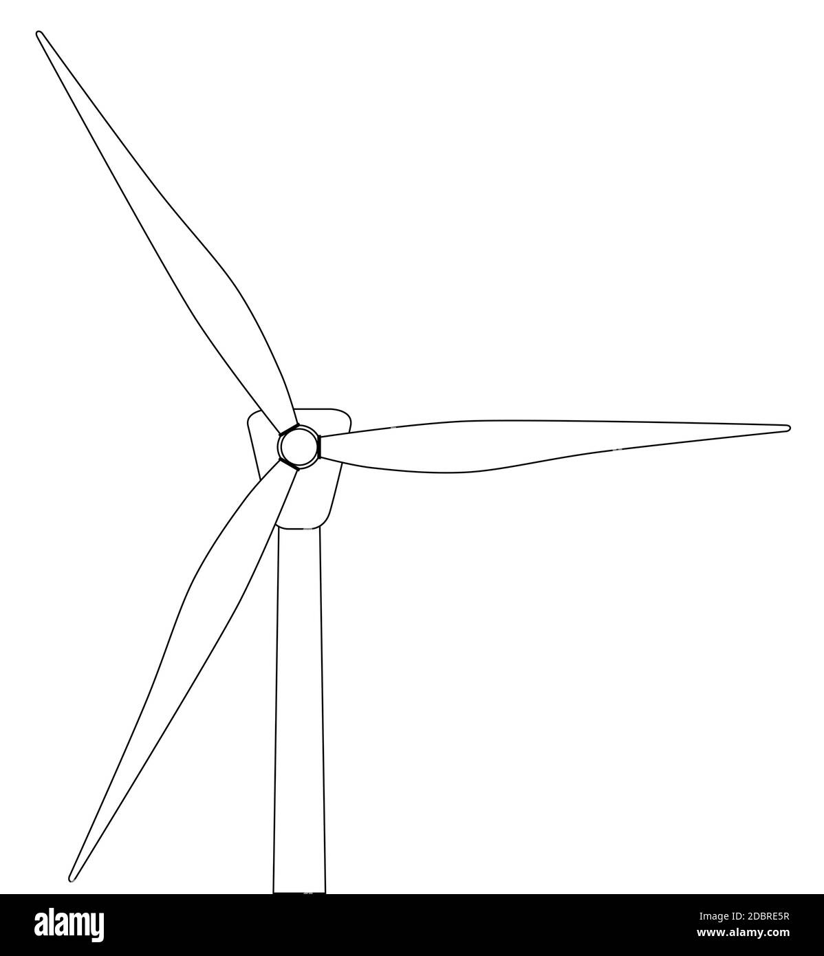 Dessin au trait noir et blanc typique d'une éolienne. Banque D'Images
