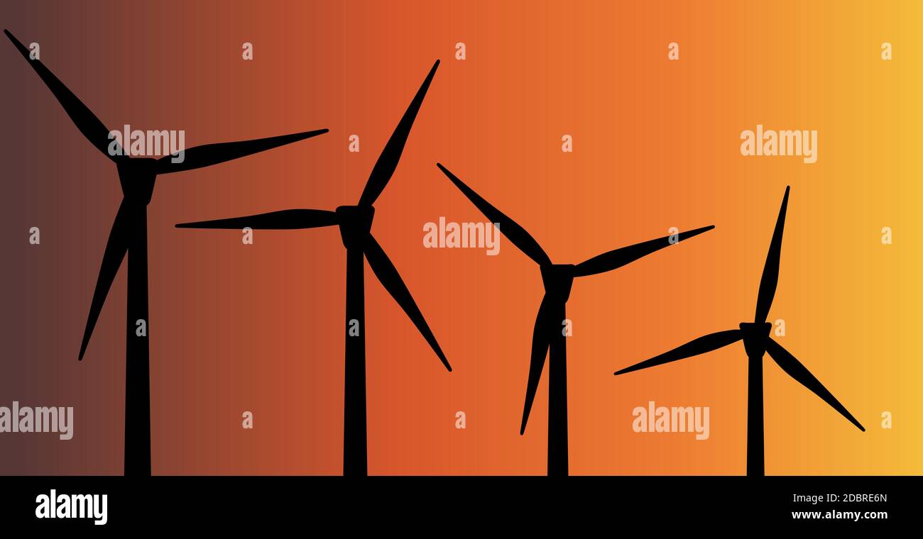 Éoliennes en silhouette contre un assombrissement sky Banque D'Images