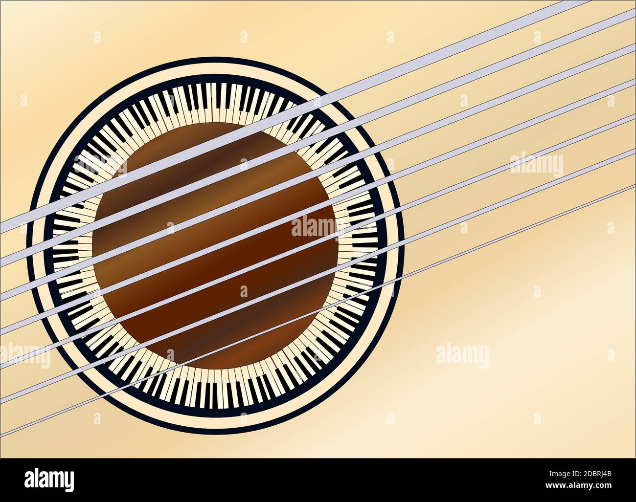 Un soundhole de guitare créé à partir d'un cercle de clés de piano Banque D'Images