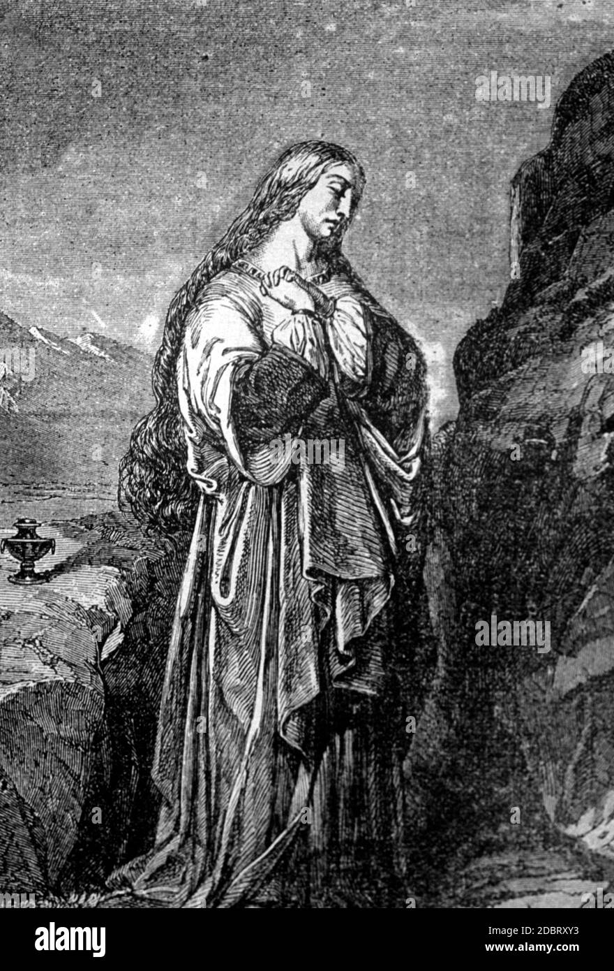 Lithographie de Marie Magdalene, disciple de Jésus et dit avoir été présent à sa crucifixion. Banque D'Images