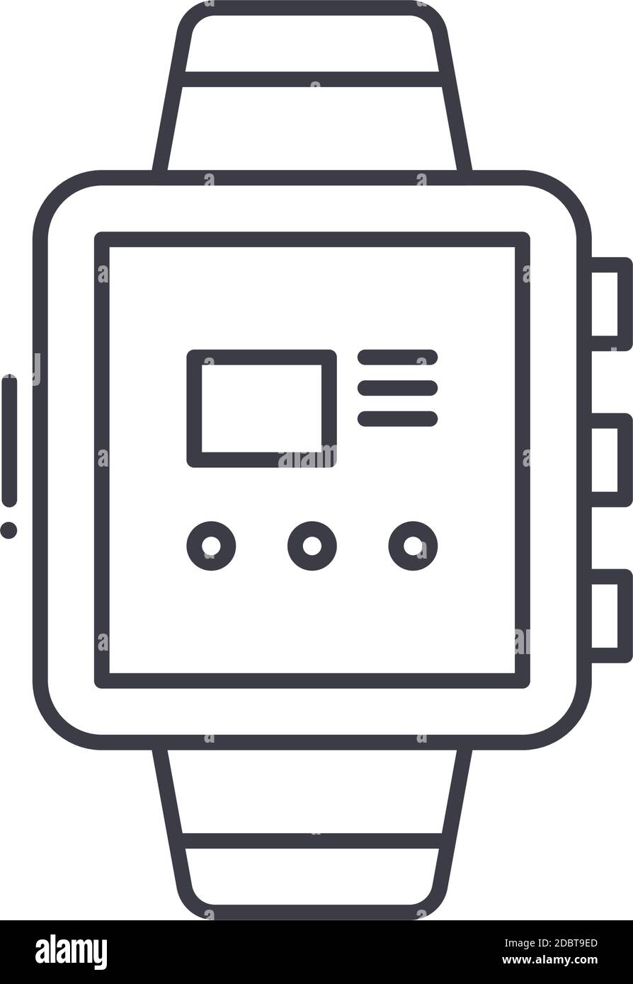 Icône de montre-bracelet, illustration isolée linéaire, vecteur ligne mince, signe de conception Web, symbole de concept de contour avec contour modifiable sur fond blanc. Illustration de Vecteur
