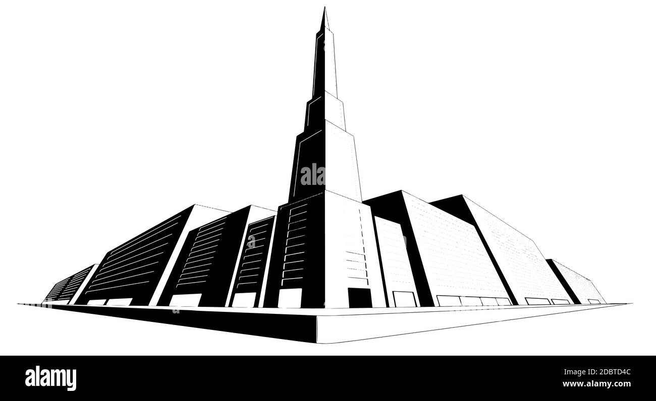 Une perspective à trois points le dessin des lignes d'un pâté de maisons sur blanc Banque D'Images