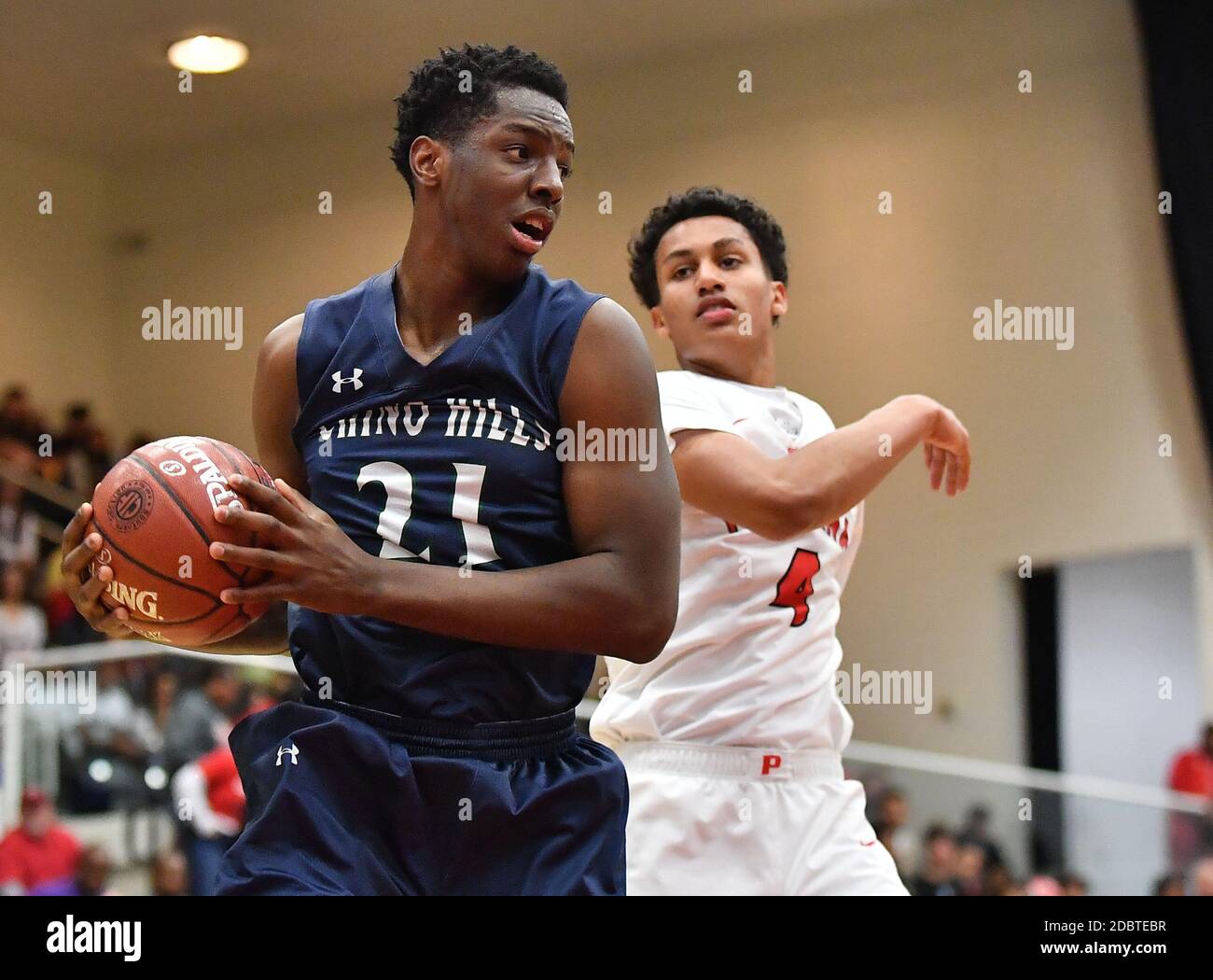 Université Azusa Pacific. 3 mars 2018. CA.Onyeka Okongwu #21.The CIF-SS DIV 1 final Boys Prep Basketball Championship Chino Hills vs Pasadena au Felix Events Center de l'Université Azusa Pacific.photo obligatoire crédit: Louis Lopez/Modern Exposure/Cal Sport Media/Alay Live News Banque D'Images