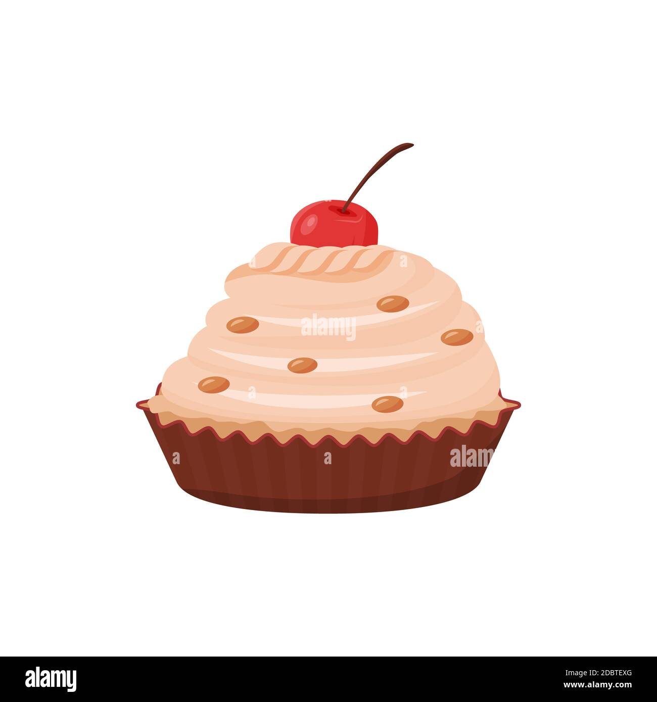 Illustration vectorielle de dessin animé de cupcake. Aliments sucrés,  pâtisserie avec décoration cerise, pâtisserie crémeuse couleur plat objet.  Confection, sucrée cuit au four Photo Stock - Alamy