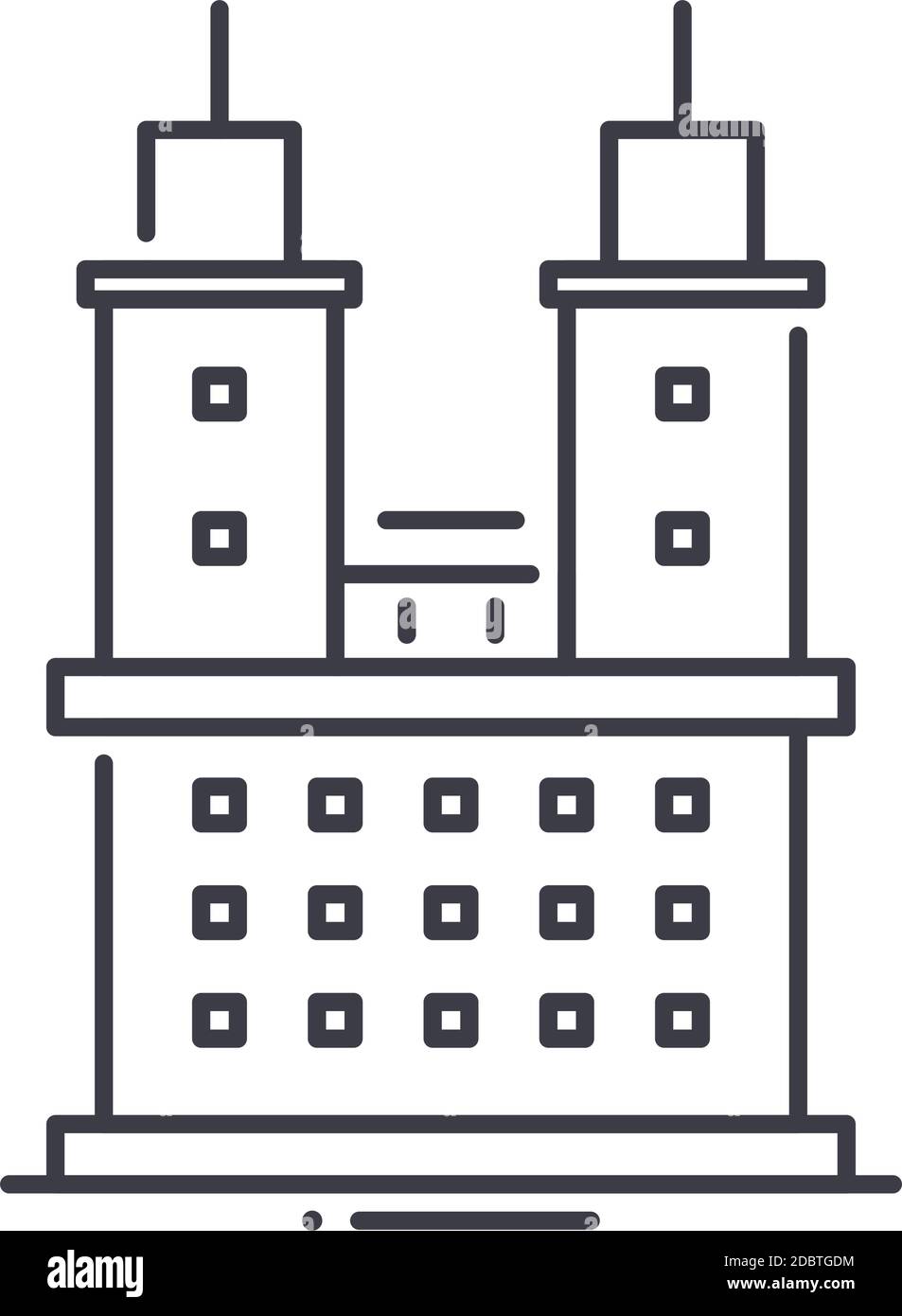 Icône de construction de la tour, illustration isolée linéaire, vecteur de ligne mince, signe de conception Web, symbole de concept de contour avec contour modifiable sur fond blanc. Illustration de Vecteur