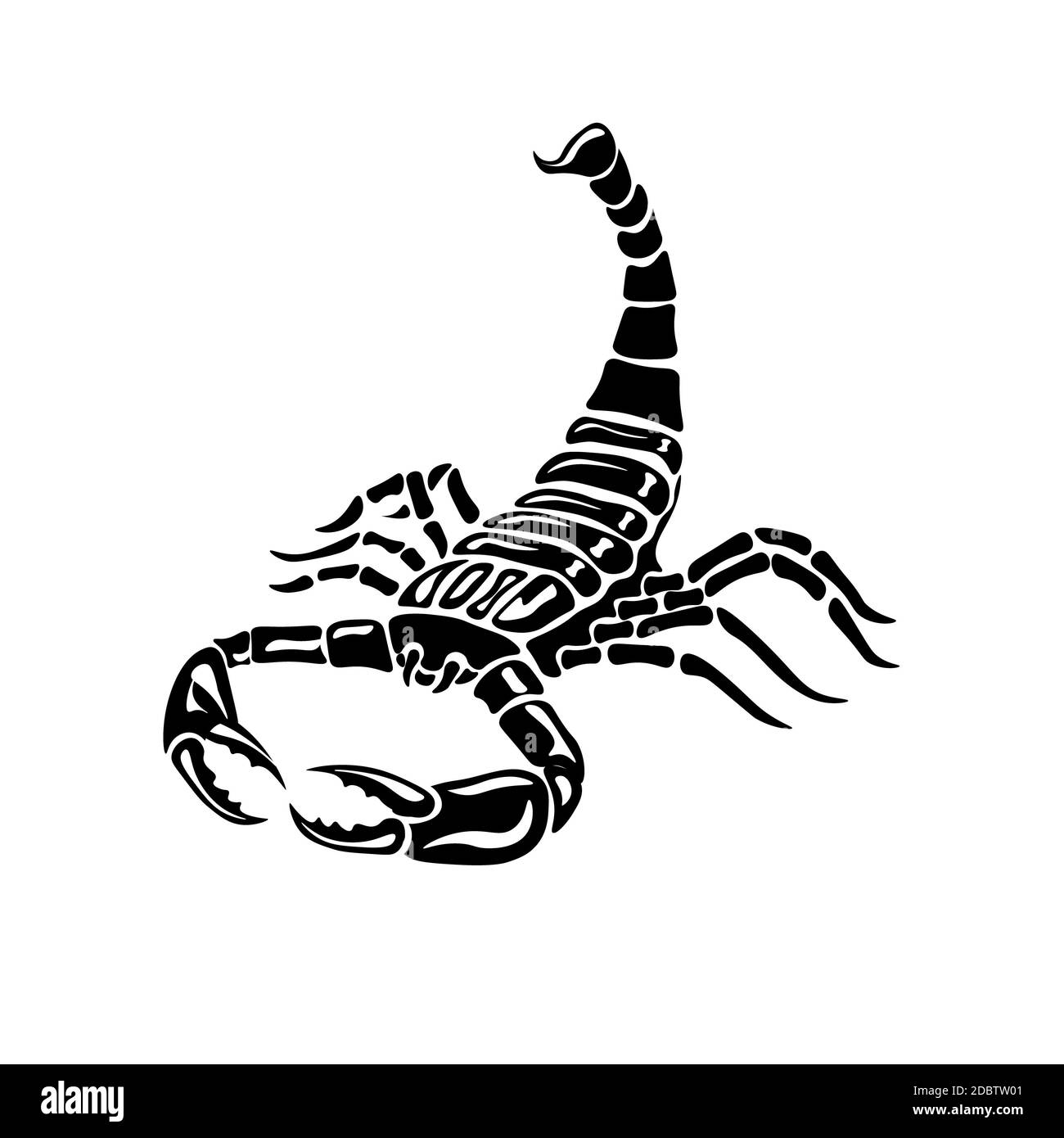 Scorpion noir et blanc agressif pour tatouages, signe zodiaque. Illustration vectorielle Banque D'Images