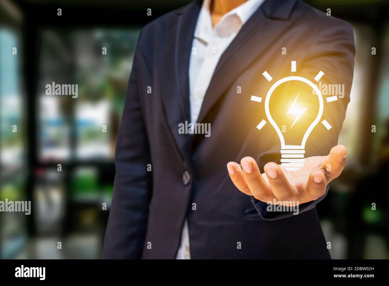 Les gens d'affaires ont des ampoules et des ampoules à économie d'énergie pour des idées et des concepts d'économie d'énergie et de succès. Banque D'Images