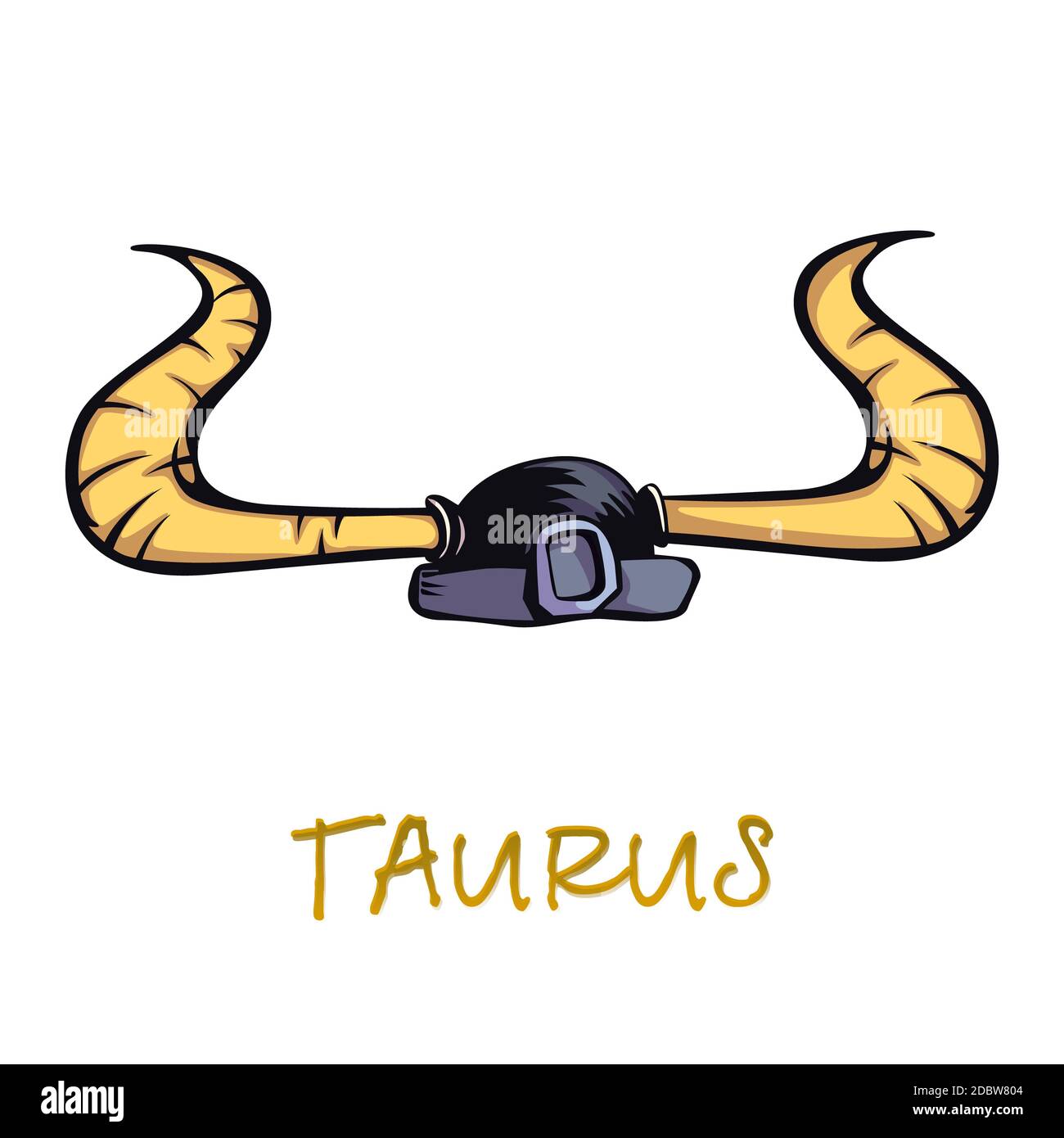 Signe Taurus zodiac accessoire dessin animé plat illustration vectorielle. Casque guerrier ancien avec objet cornes de taureau. Caractéristique du symbole de terre astrologique Banque D'Images