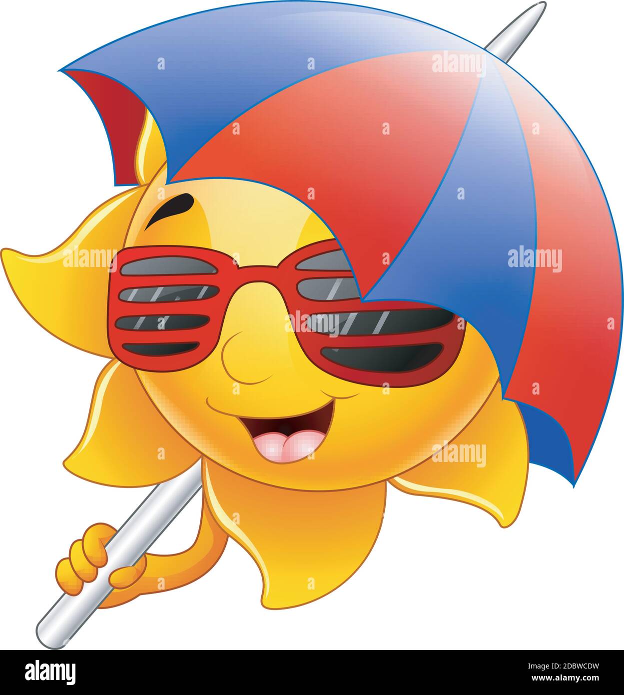 Illustration vectorielle de la caricature du personnage Sun avec lunettes  de soleil et parapluie Image Vectorielle Stock - Alamy