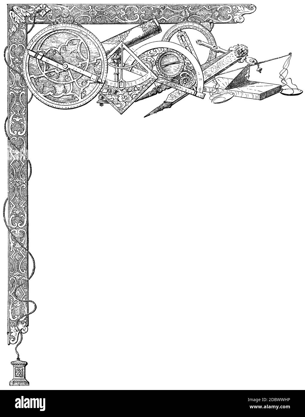 Bordure avec instruments mathématiques, scientifiques, de dessin (1881) Banque D'Images