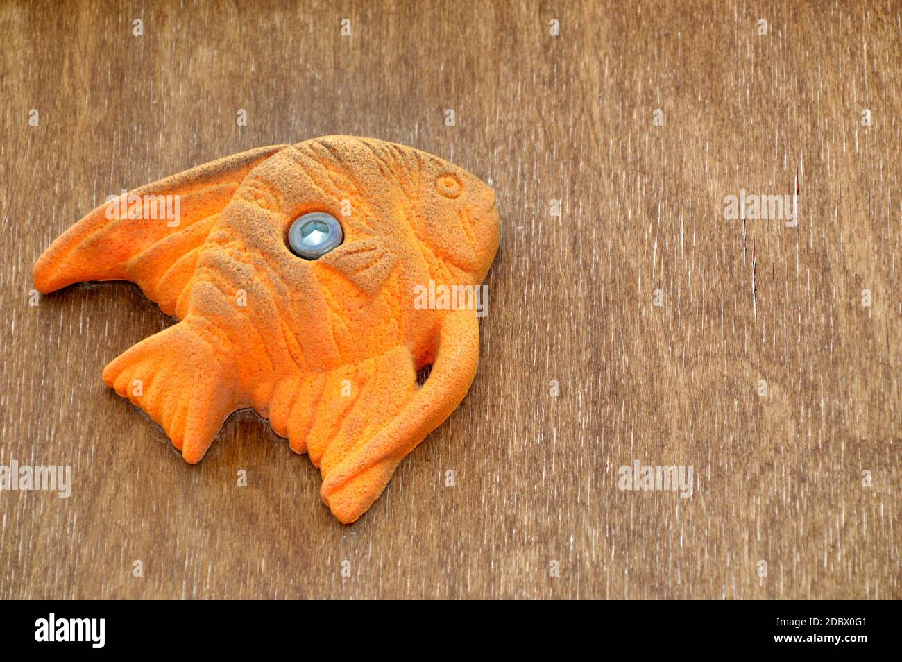 Jouet de poisson orange sur fond de bois avec espace de copie Banque D'Images