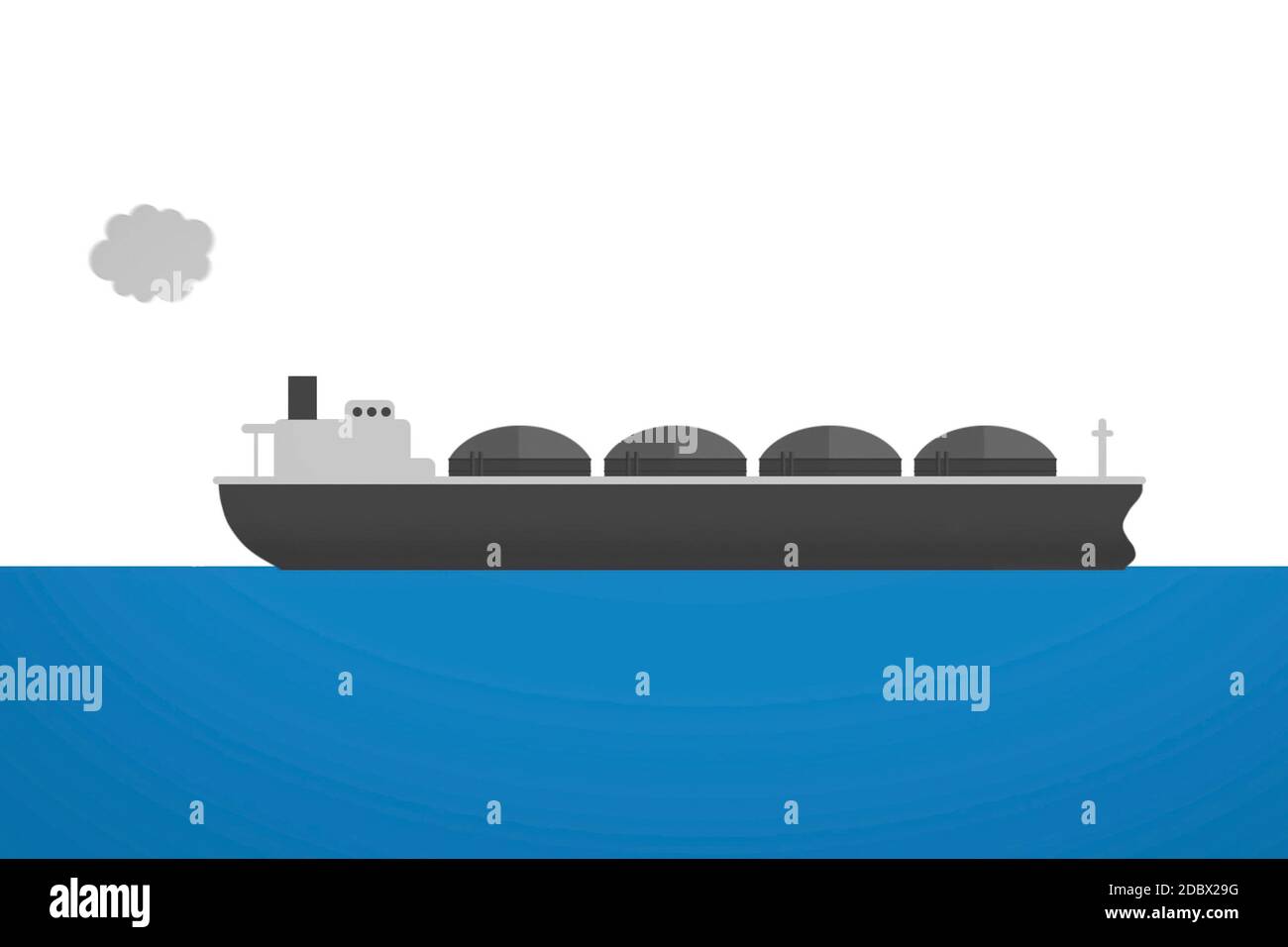 Transport de gaz liquéfié sur un pétrolier. Illustration du schéma de transport des hydrocarbures. Banque D'Images