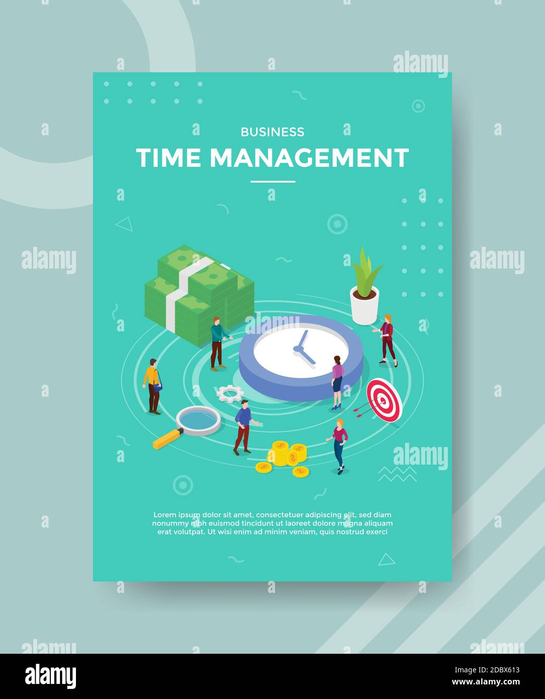 gestion du temps d'affaires personnes debout à proximité horloge argent tableau cible pour le modèle de bannière et de prospectus pour l'impression de la couverture du magazine et affiche Illustration de Vecteur