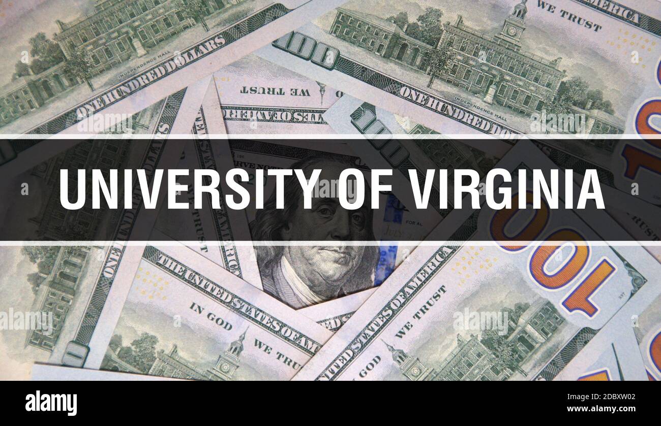University of Virginia of California text concept gros plan. Dollars américains argent comptant, rendu 3D. Université de Virginie de Californie à Dollar Ba Banque D'Images