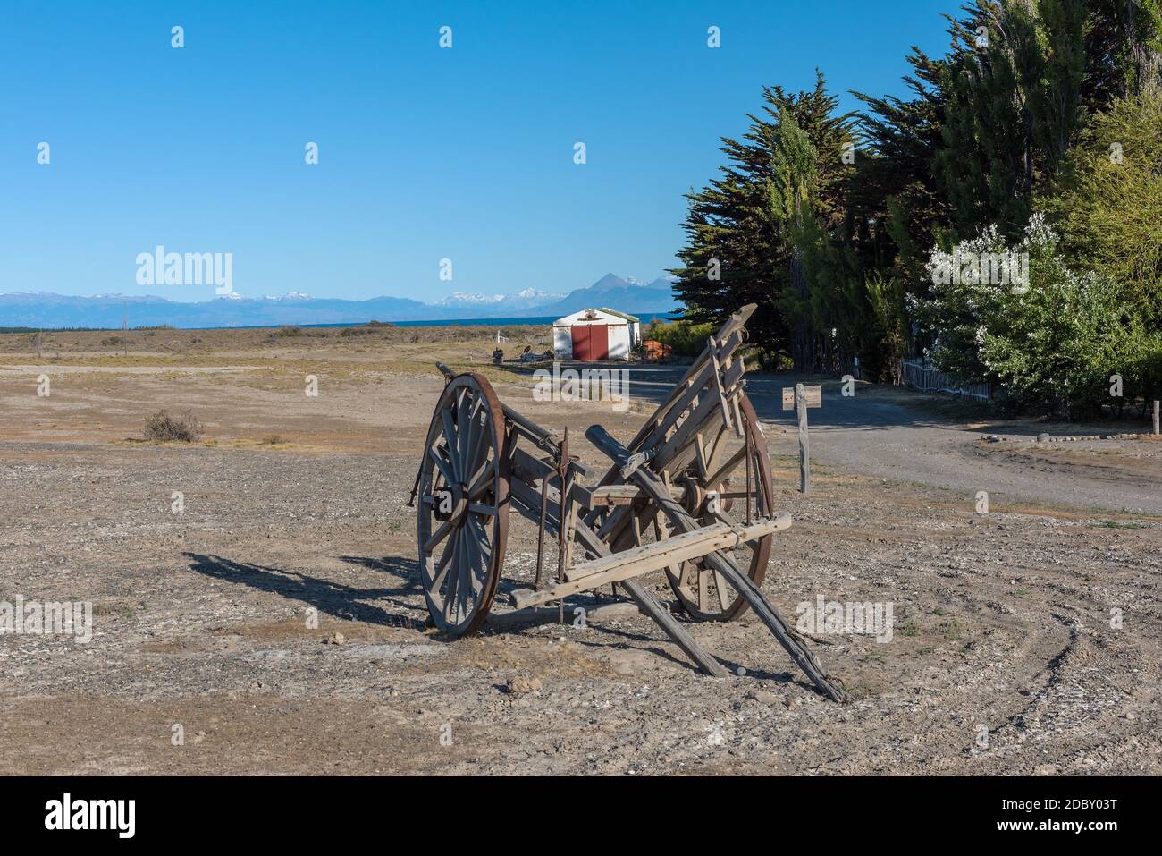 Un chariot à cheval antique à essieu simple, Patagonia, Argentine Banque D'Images