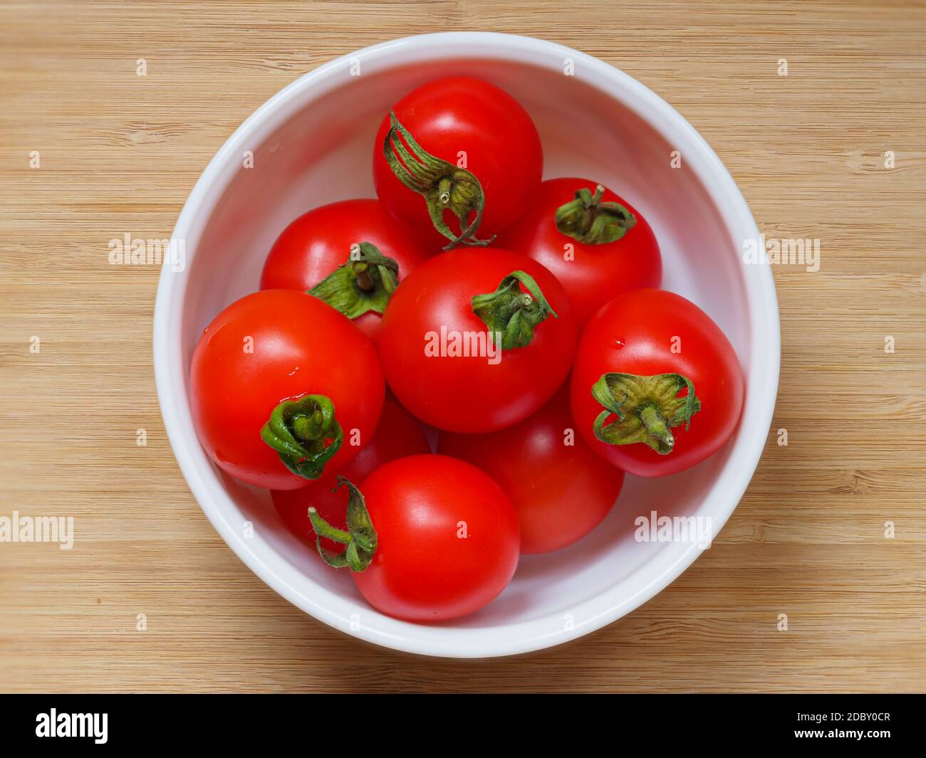 Tomates maison rouge vif fraîchement cueillies, Variety Mountain Magic, dans un petit bol Banque D'Images