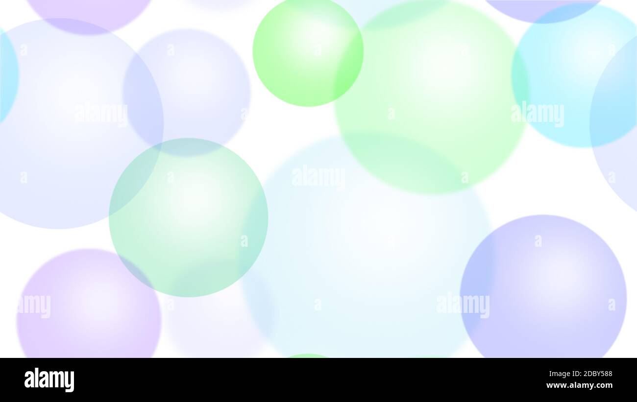 Sphères ou bulles transparentes colorées, certaines sont floues, sur fond blanc. Arrière-plan abstrait en résolution 4k. Motif sans couture. Banque D'Images