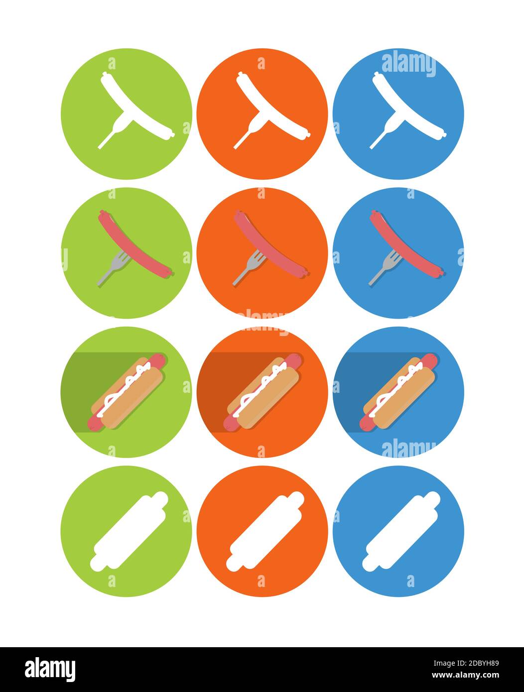 Définissez des icônes d'aliments vectoriels plats pour le Web et le mobile. Restauration rapide sur fond blanc. Icônes colorées. SPE 10 Illustration de Vecteur