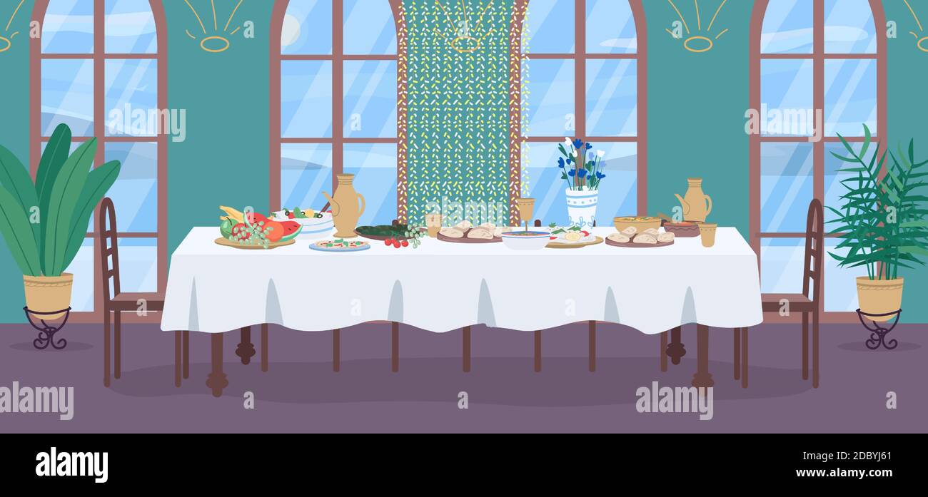 Illustration vectorielle de couleur plate de repas indien traditionnel Illustration de Vecteur