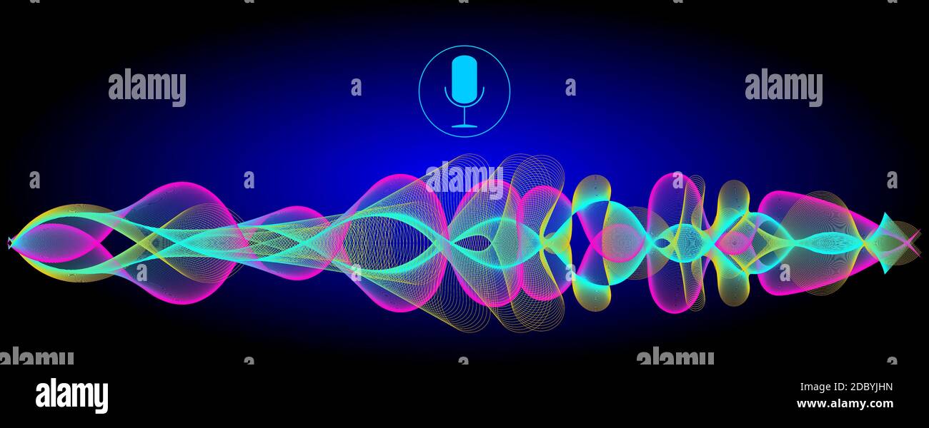 Reconnaissance vocale avec microphone et ondes sonores – illustration Banque D'Images