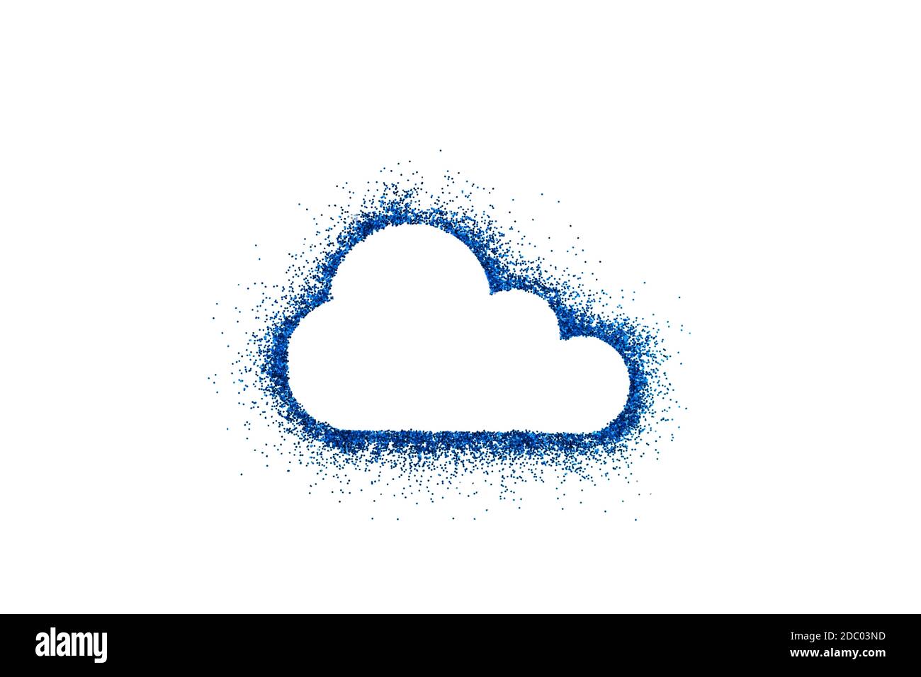 Forme nuageuse sur paillettes bleues isolée sur fond blanc Banque D'Images